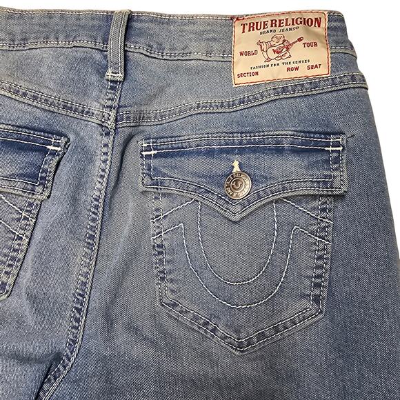 True Religion Joey Mid Rise Flap Pockets Flare Jeans Light Idyllic Wash Size 28 - Picture 3 of 10